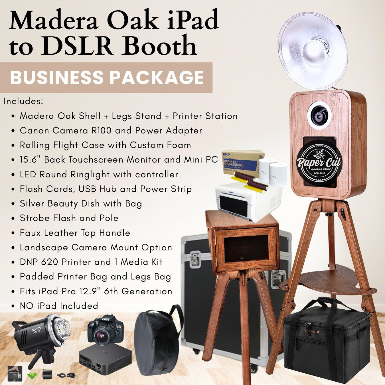 Madera Dark OAK iPad Booth with Printer Station - Business Package