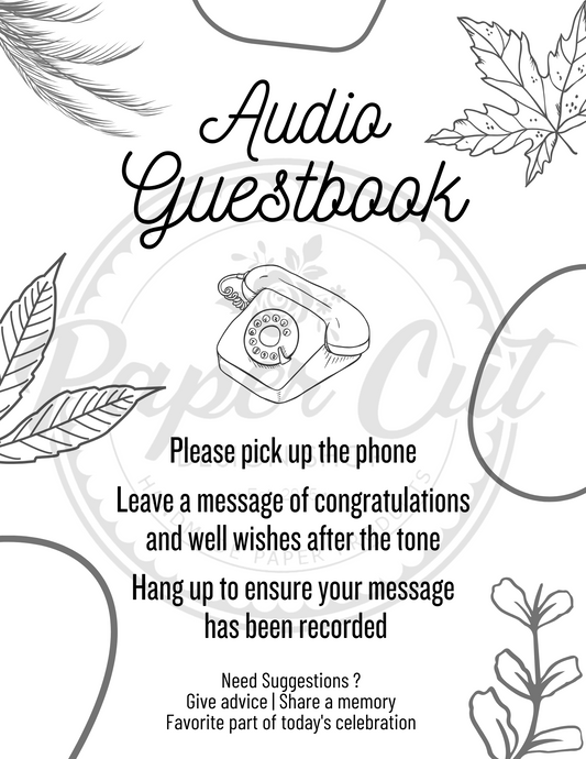 Audio Guestbook Sign - Retro Phone Gray Leaves (Digital Download)