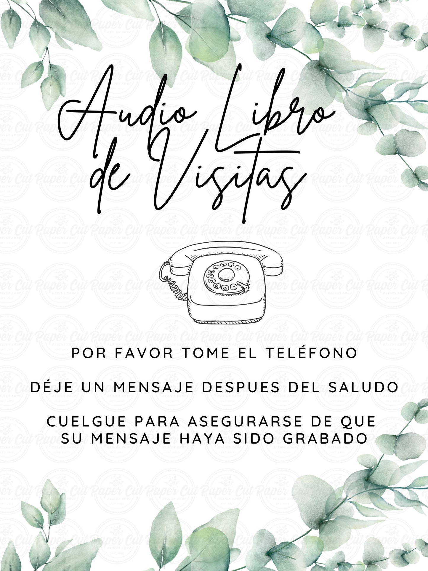 Audio Guestbook Sign - Retro Phone with Green Leaves SPANISH (Digital Download)