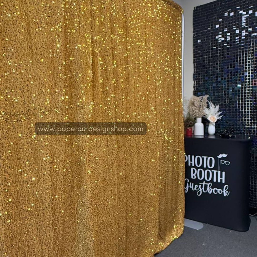 Deluxe Sequins Backdrop Cloth Gold Color with Rod Pocket 10ft wide x 8ft height