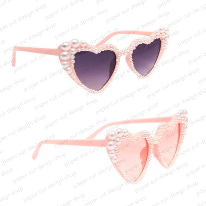 PEARL Heart Shaped Glasses - Set of 2 Pink