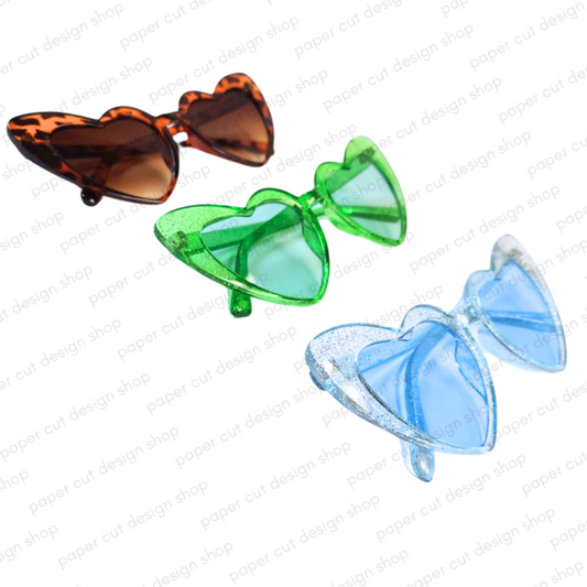 GLITTER Heart Shaped Glasses - Set of 3 Light Blue, Green & Tortoise