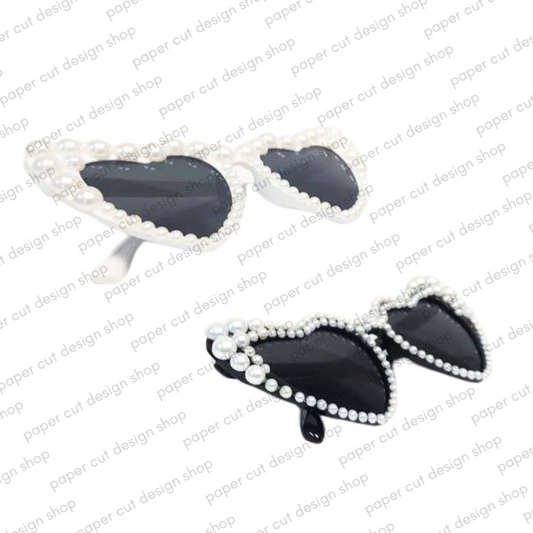 PEARL Heart Shaped Glasses - Set of 2 Black and White