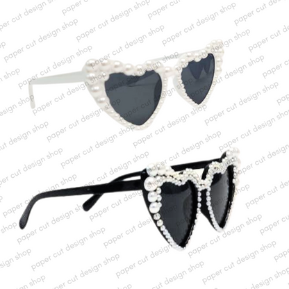 PEARL Heart Shaped Glasses - Set of 2 Black and White