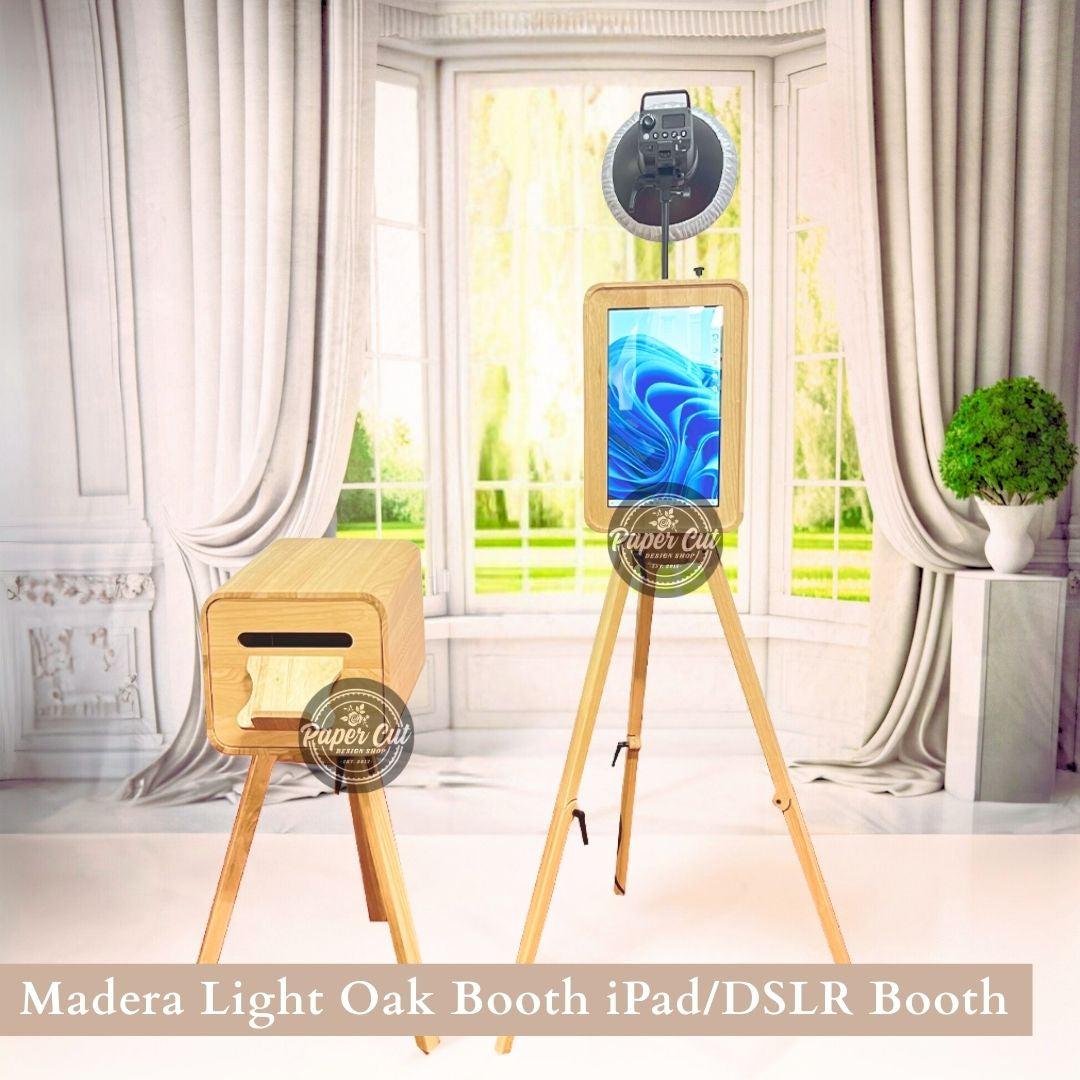 Madera LIGHT OAK iPad Booth with Printer Station - BUSINESS Package