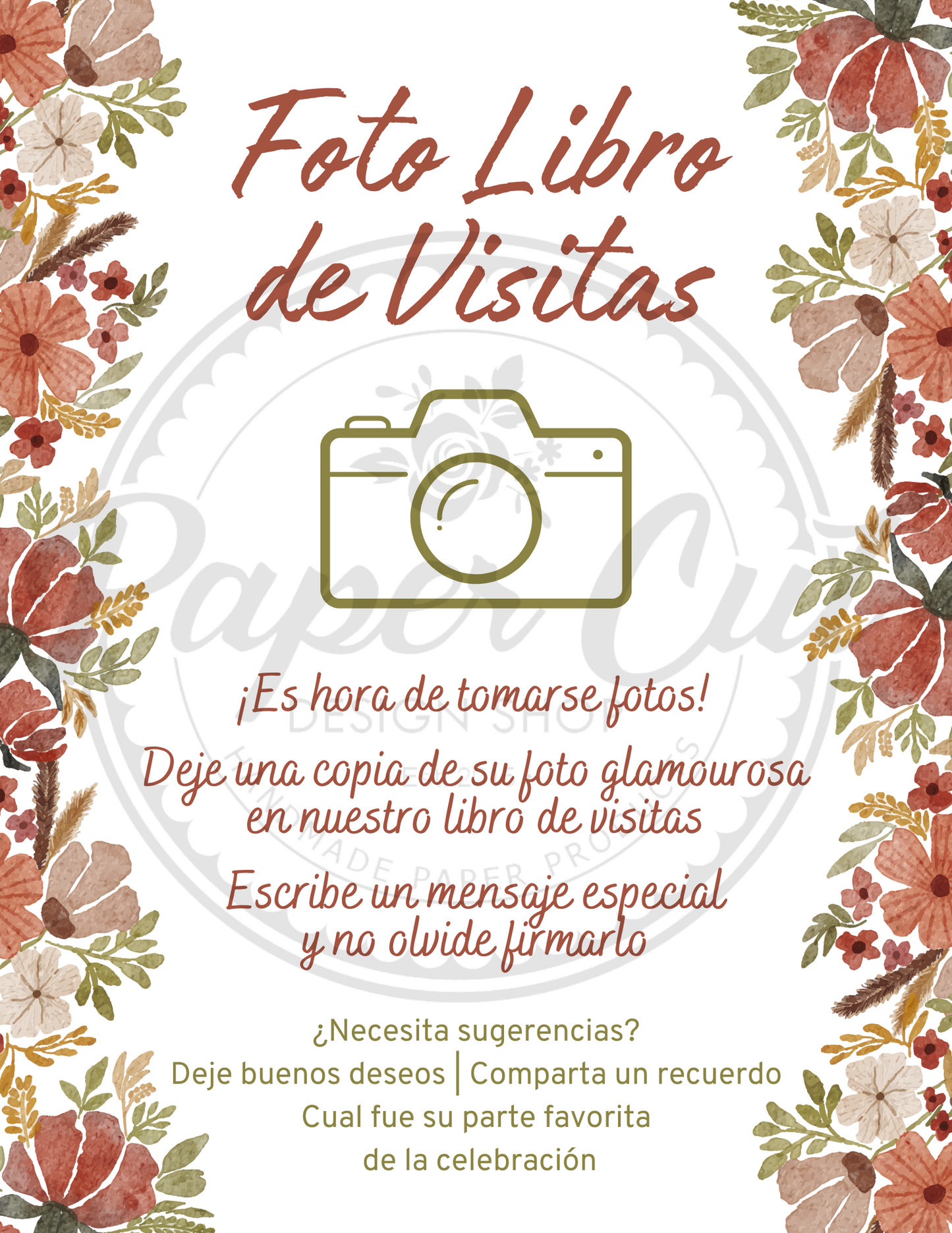 Photo Guestbook Sign - Autumn Floral - Spanish (Digital Download)