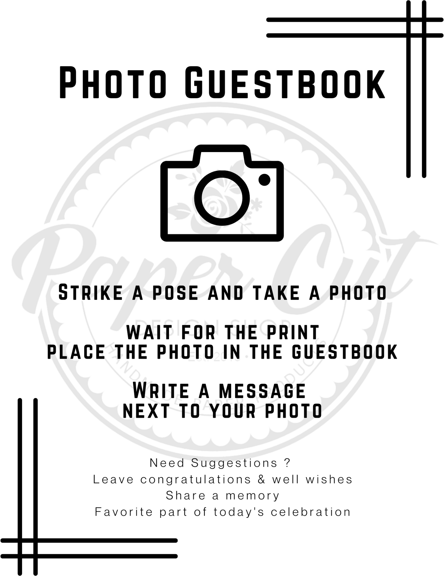 Photo Guestbook Sign - Black Minimalist (Digital Download)