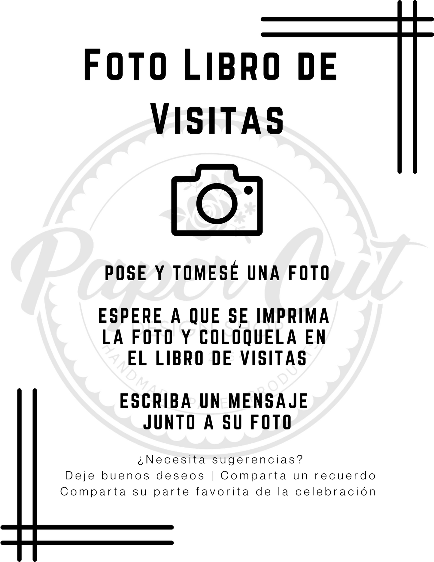 Photo Guestbook Sign - Black Minimalist - Spanish (Digital Download)