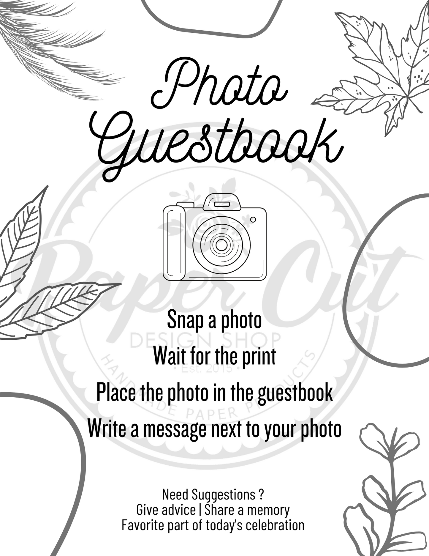 Phone Guestbook Sign - Black Leaves (Digital Download)