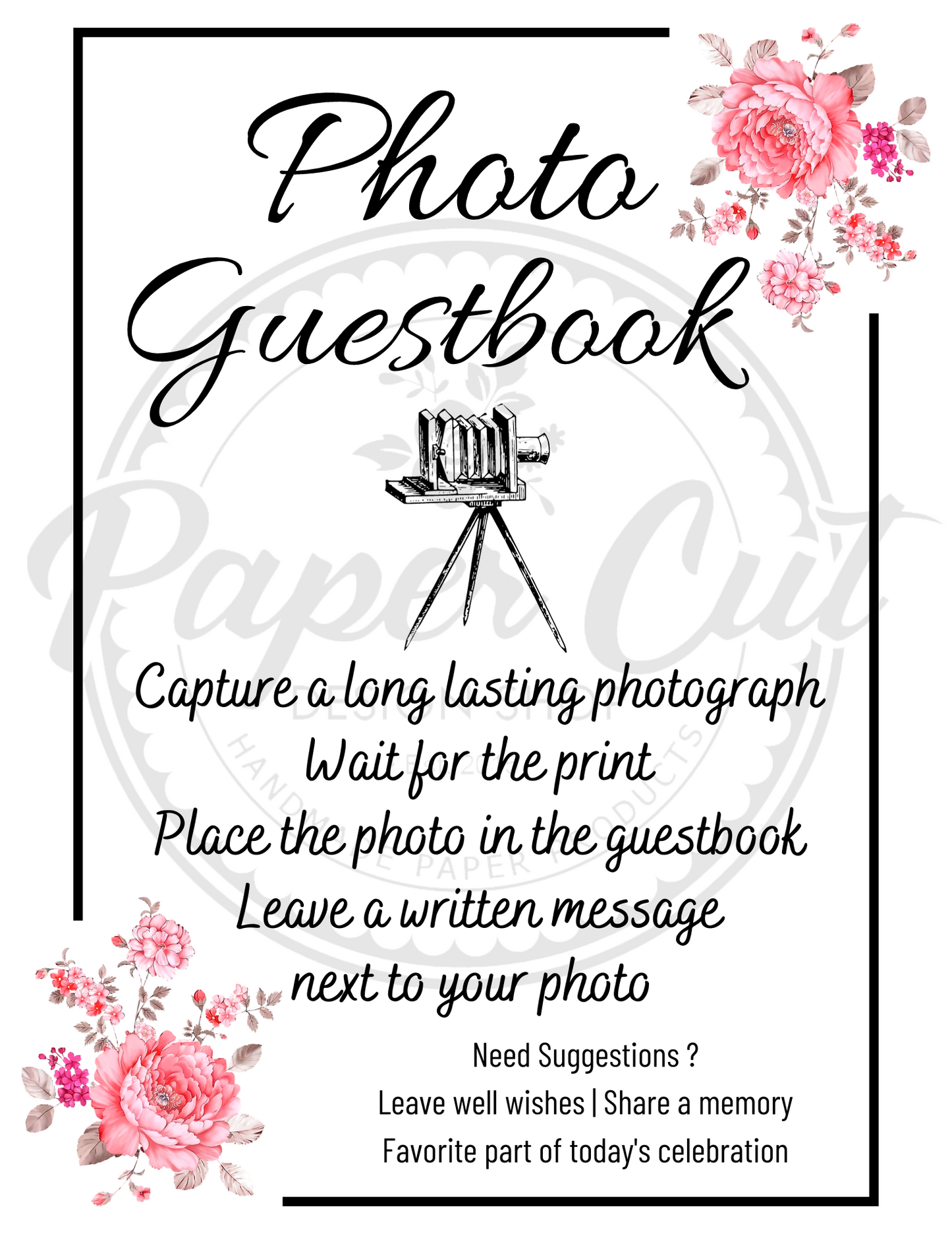 Photo Guestbook Sign - Vintage Camera Pink Floral (Digital Download)