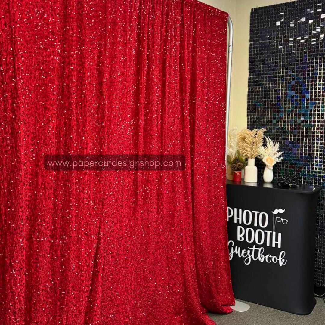 Deluxe Sequins Backdrop Cloth Red Color with Rod Pocket 10ft wide x 8ft height