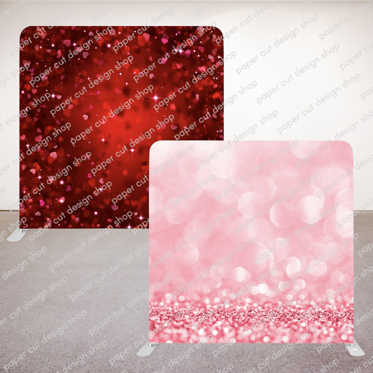 Valentines Day Red Hearts & Pink Bokeh Pillowcase Style Double-sided Backdrop with Frame Bundle