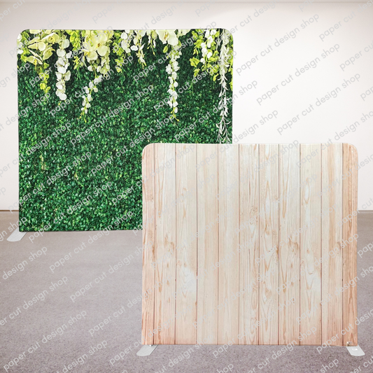 Green Grass w/ Flowers & Light Wood Pillowcase Style Double-sided Backdrop with Frame Bundle