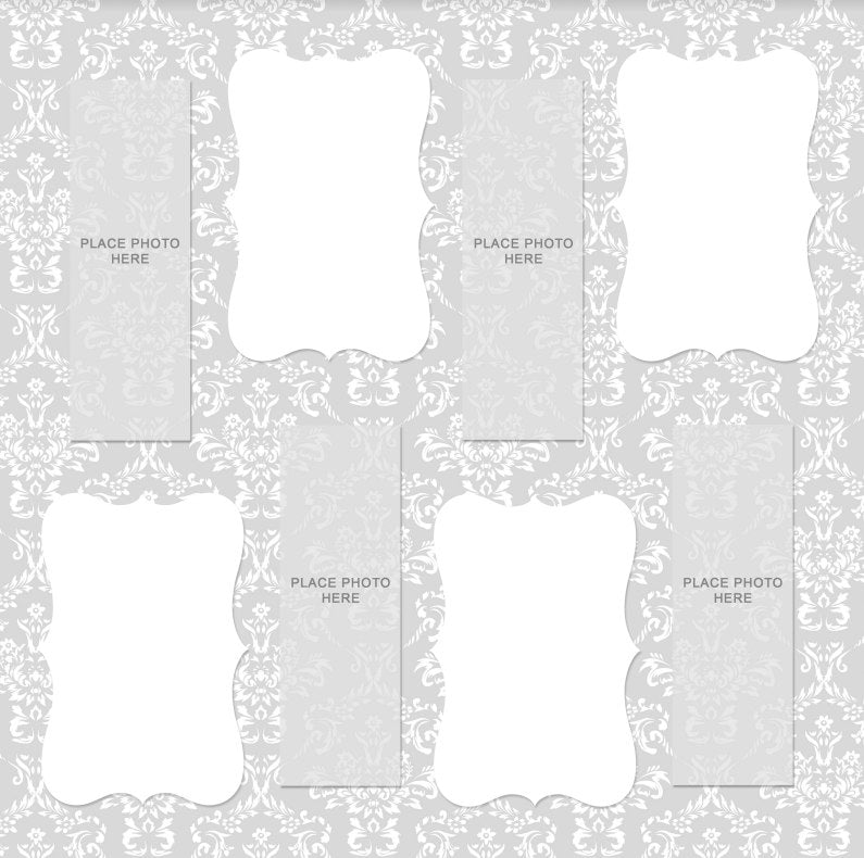White and Gray Damask Design Scrapbook Pages 2x6