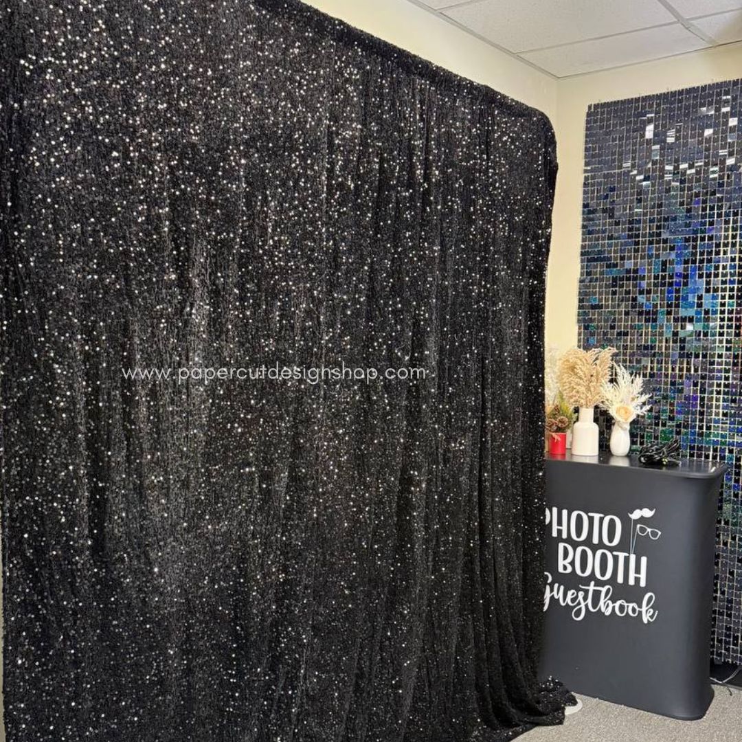 Deluxe Sequins Backdrop Cloth Black Color with Rod Pocket 10ft wide x 8ft height