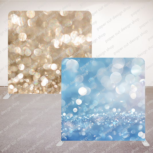 Light Gold & Blue Bokeh Pillowcase Style Double-sided Backdrop with Frame Bundle