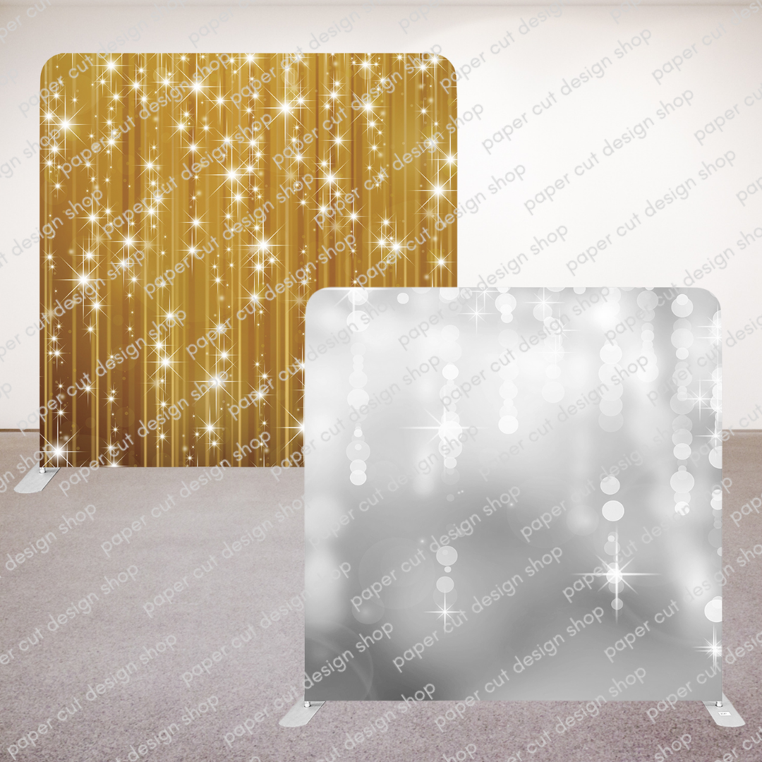 Raining Gold Sparkles & Raining Sliver Bokeh Pillowcase Style Double-sided Backdrop with Frame Bundle