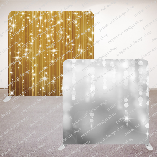Raining Gold Sparkles & Raining Sliver Bokeh Pillowcase Style Double-sided Backdrop with Frame Bundle