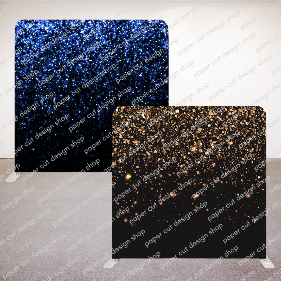 Raining Glitter Blue & Gold Bokeh Pillowcase Style Double-sided Backdrop with Frame Bundle