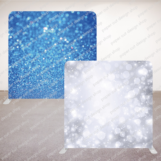 Blue Glitter & Silver Bokeh Pillowcase Style Double-sided Backdrop with Frame Bundle