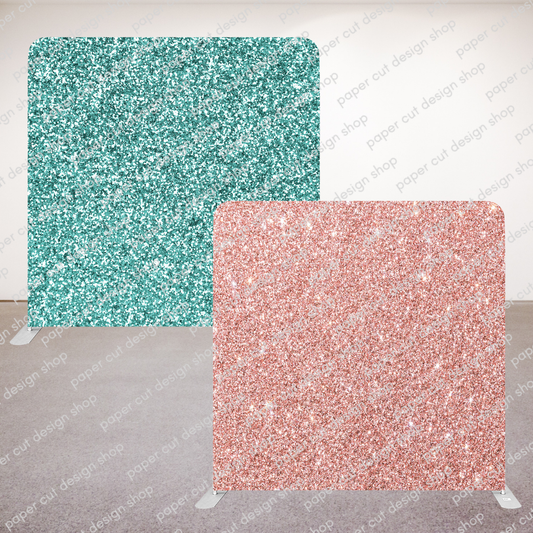 Teal & Coral Glitter Pillowcase Style Double-sided Backdrop with Frame Bundle