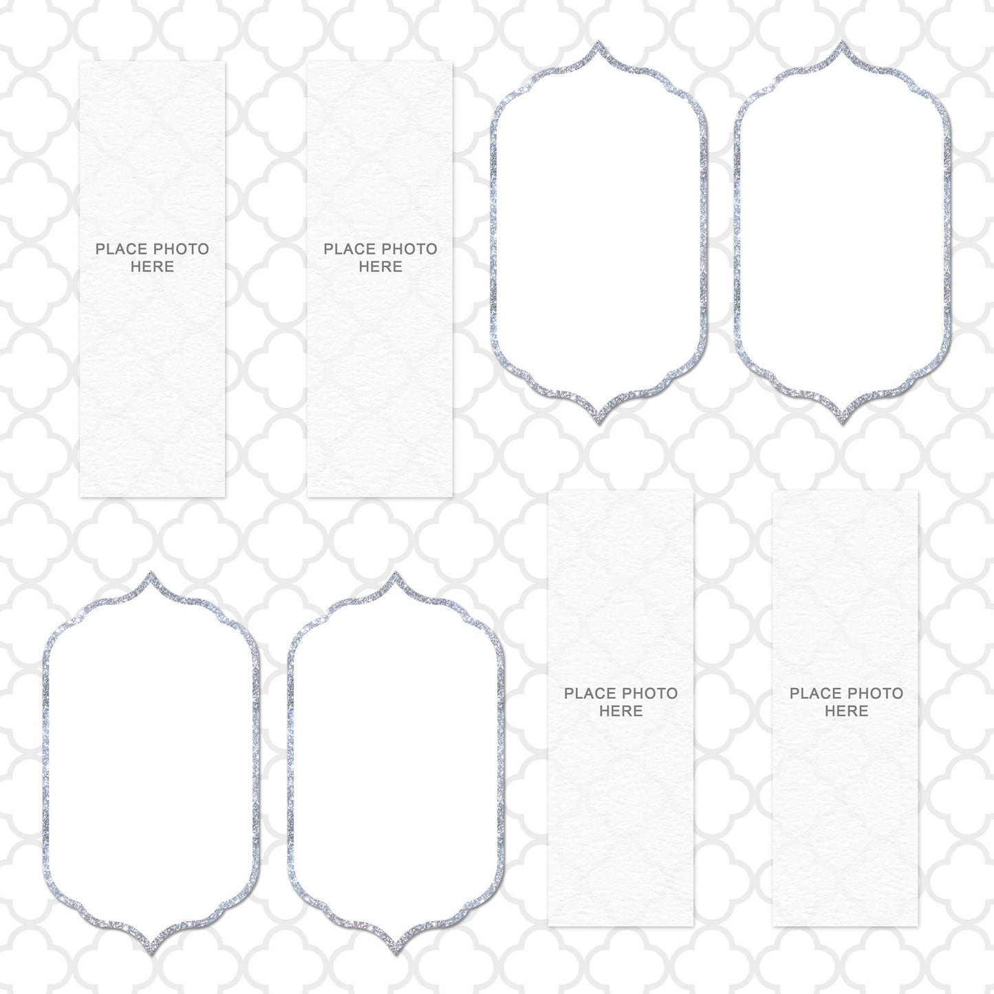 White and Gray Quatrefoil Design Scrapbook Pages 2x6