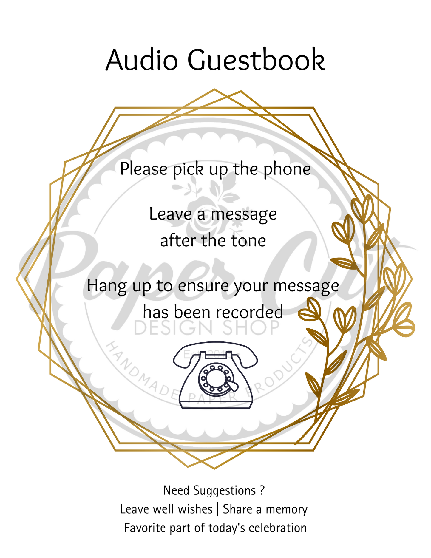 Audio Guestbook Sign - Rotary Phone Gold Flower Geo (Digital Download)
