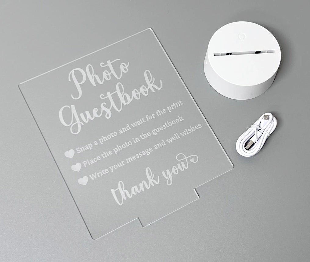 Photo Guest Book Colorful LED Acrylic Sign White