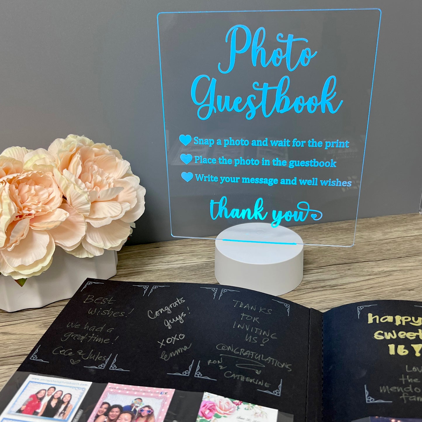Photo Guest Book Colorful LED Acrylic Sign White