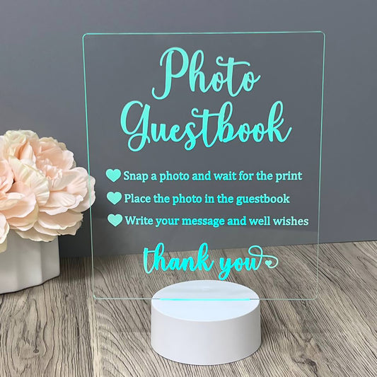 Photo Guest Book Colorful LED Acrylic Sign White