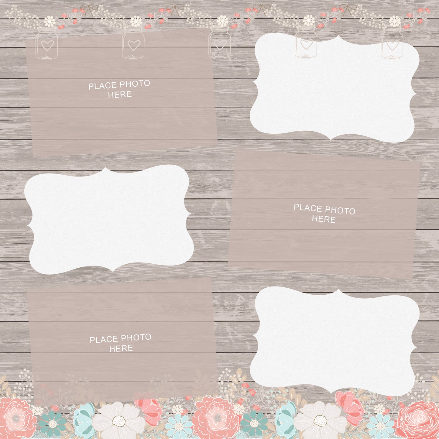 Rustic Wood with Flowers Design Scrapbook Pages 4x6