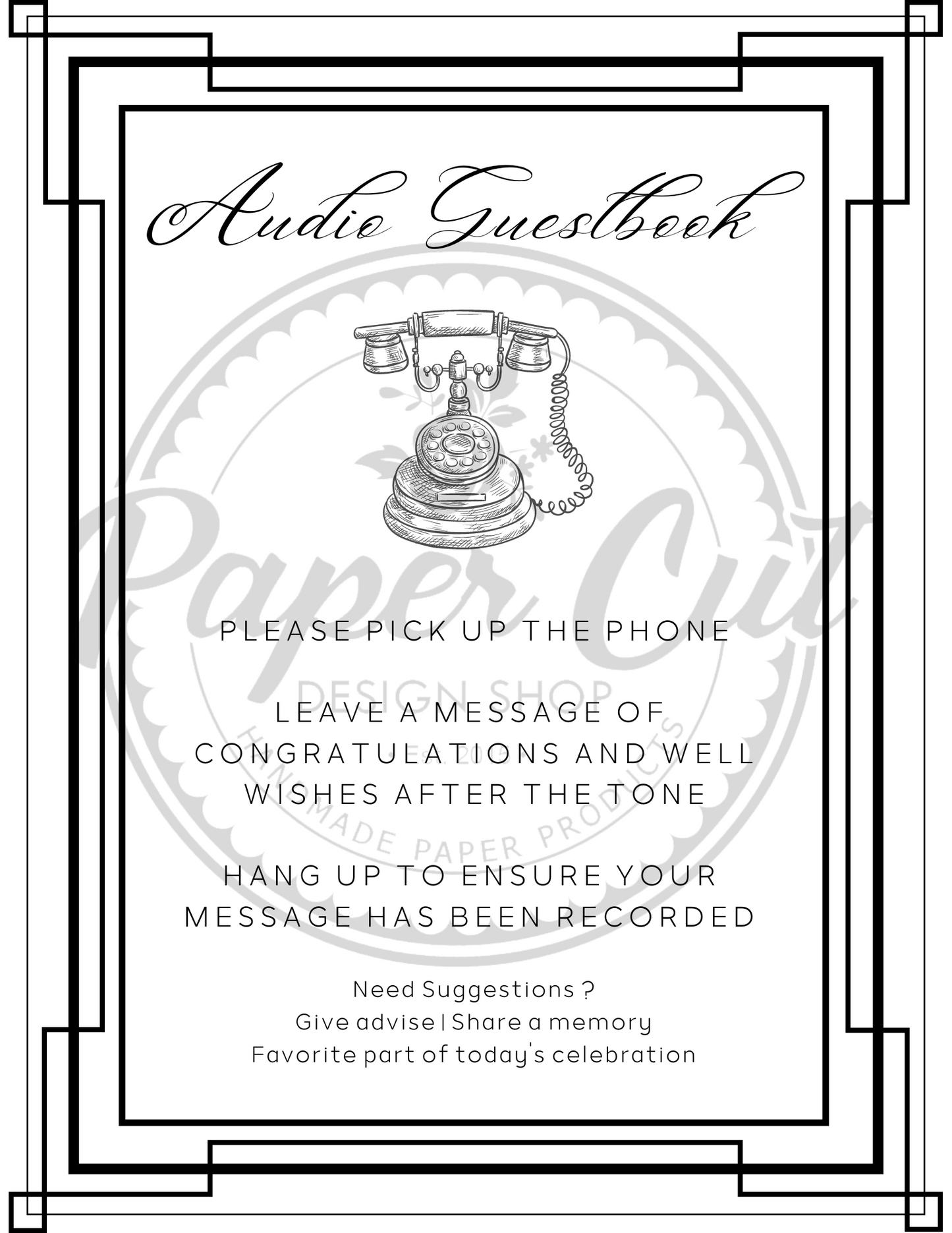 Audio Guestbook Sign - Vintage Phone Black and White (Digital Download)