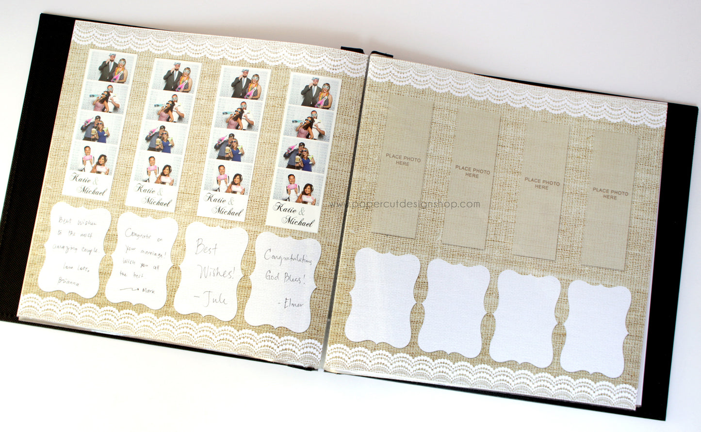 Burlap and Lace Design Scrapbook Pages 2x6