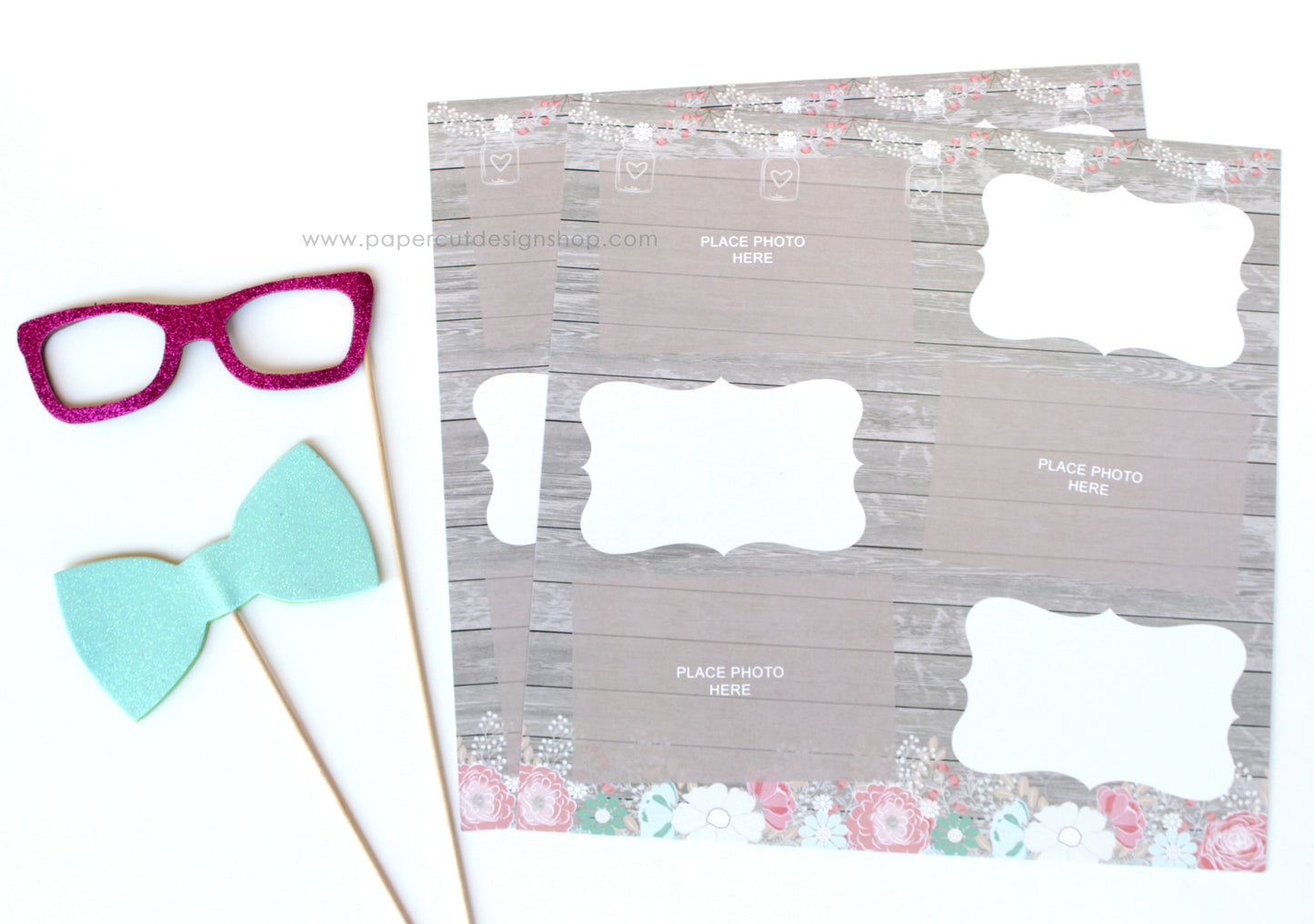 Rustic Wood with Flowers Design Scrapbook Pages 4x6