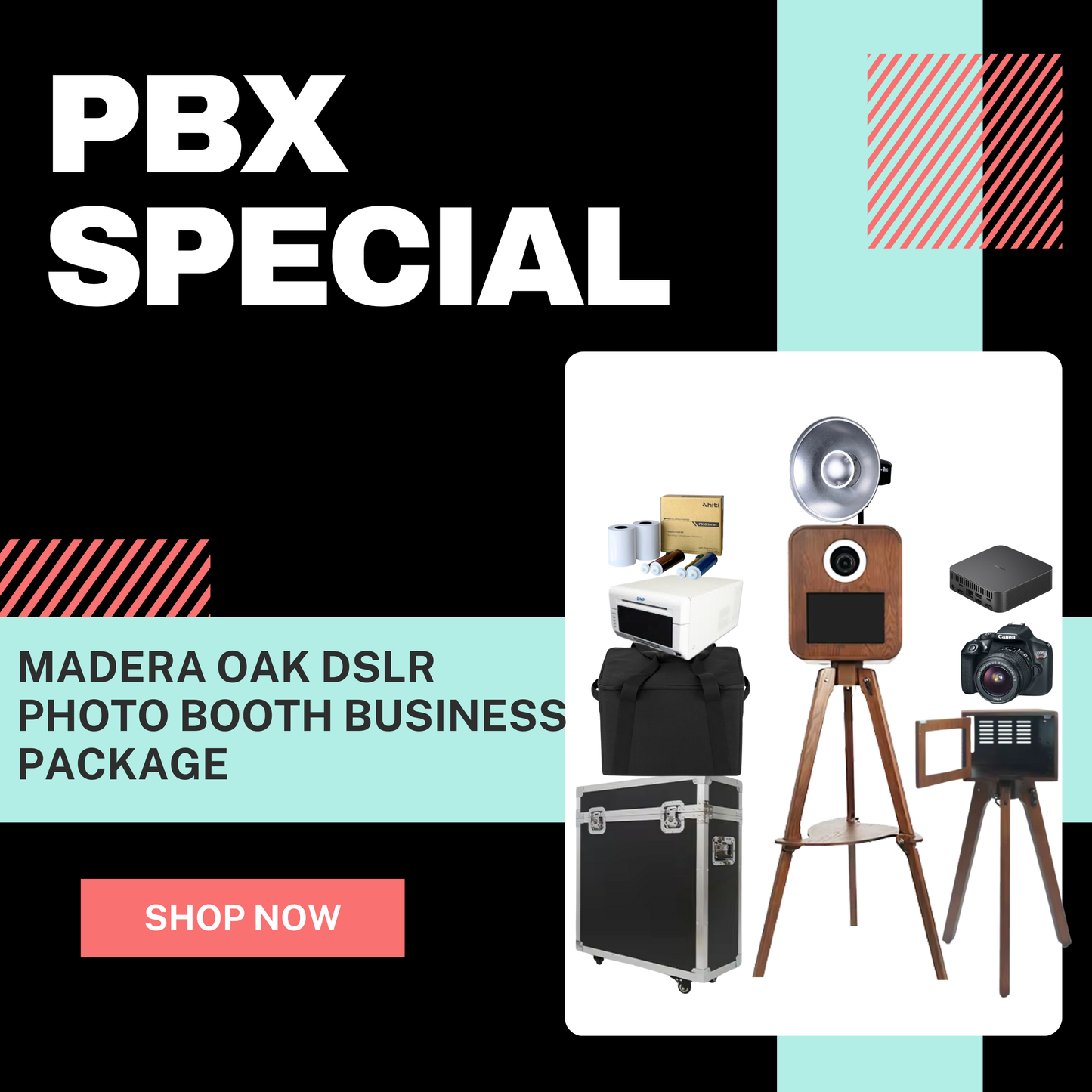 PBX SHOW SPECIAL! Madera OAK DSLR Photo Booth with Printer Station Business Package