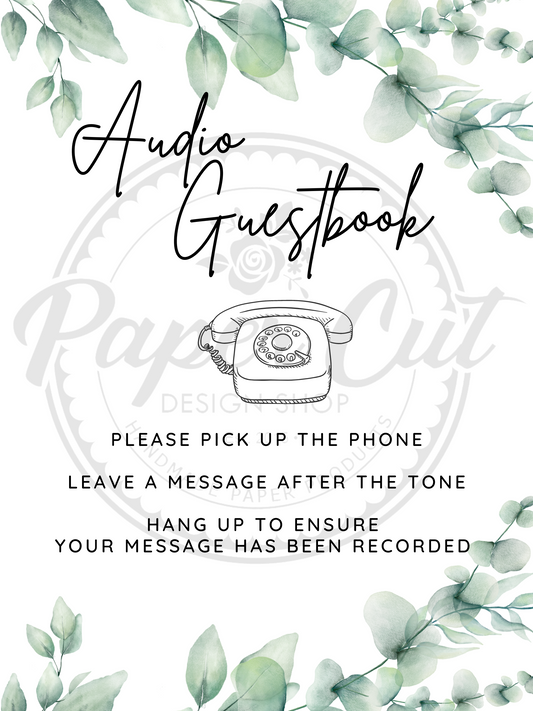 Audio Guestbook Sign - Rotary Phone Green Leaves (Digital Download)