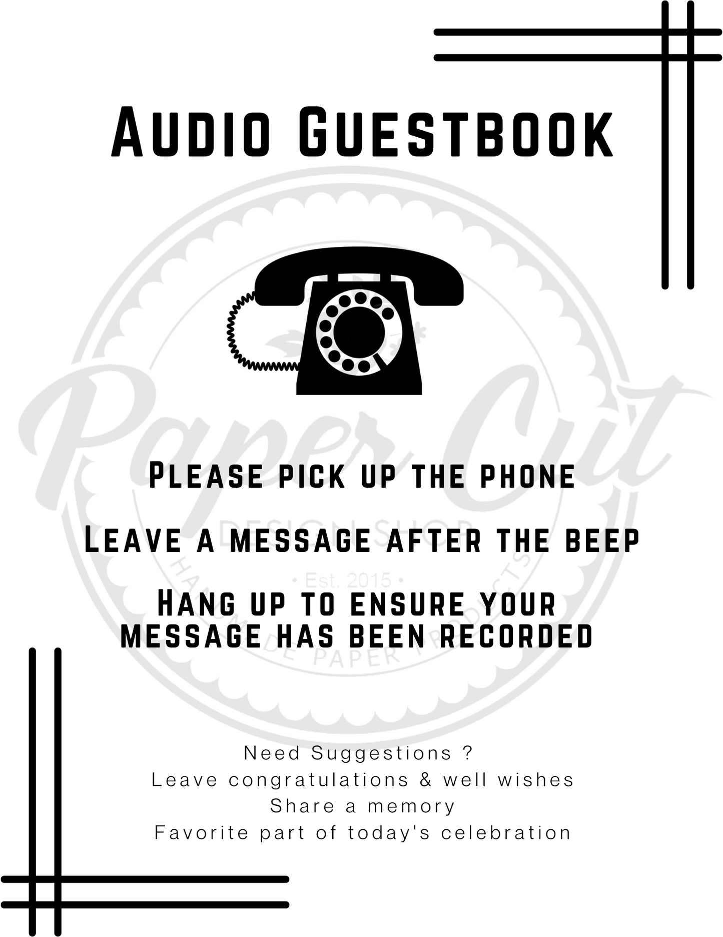 Audio Guestbook Sign - Rotary Phone Black Minimalist  (Digital Download)