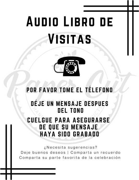 Audio Guestbook Sign - Rotary Phone Black Minimalist - Spanish (Digital Download)