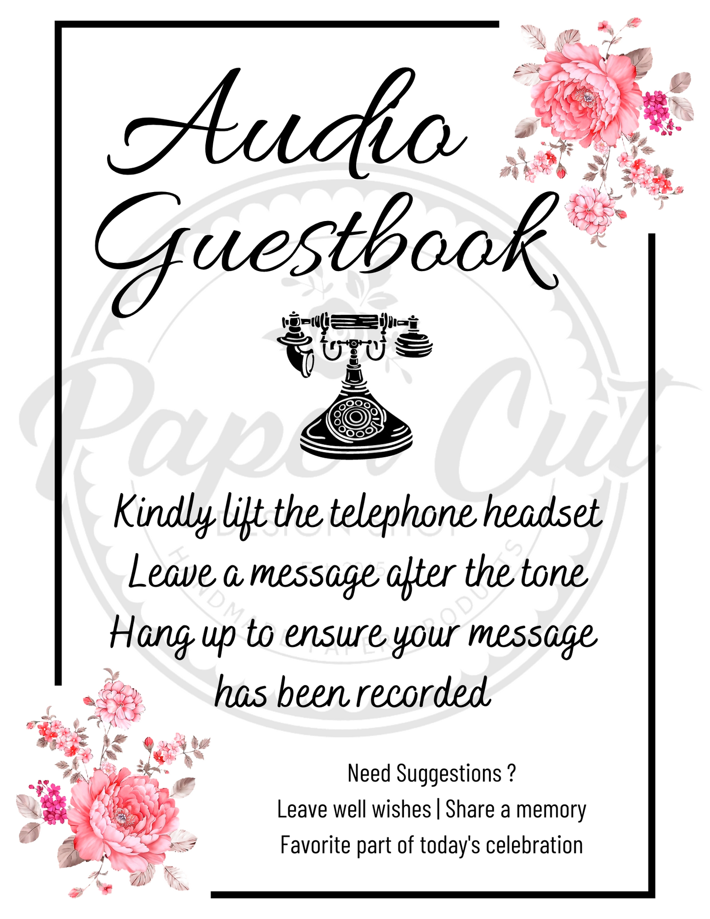 Audio Guestbook Sign - Vintage Phone Pink Floral (Digital Download)