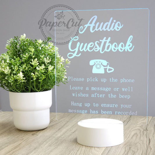 Audio Guest Book Colorful LED Acrylic Sign White