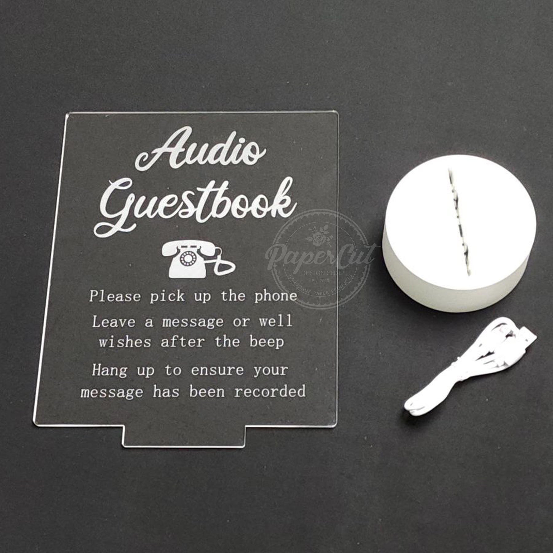Audio Guest Book Colorful LED Acrylic Sign White – Paper Cut Design Shop
