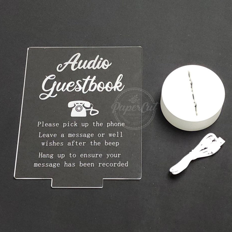Audio Guest Book Colorful LED Acrylic Sign White