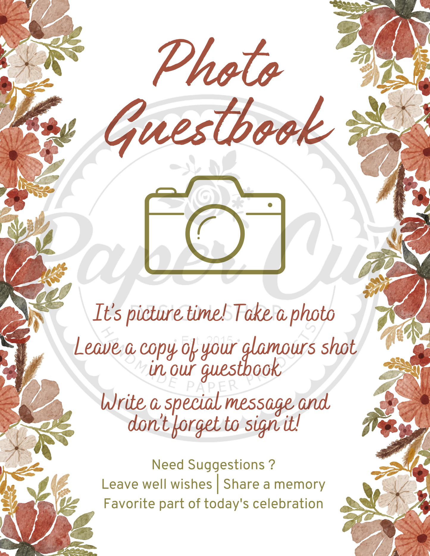 Photo Guestbook Sign - Retro Phone Autumn Floral (Digital Download)