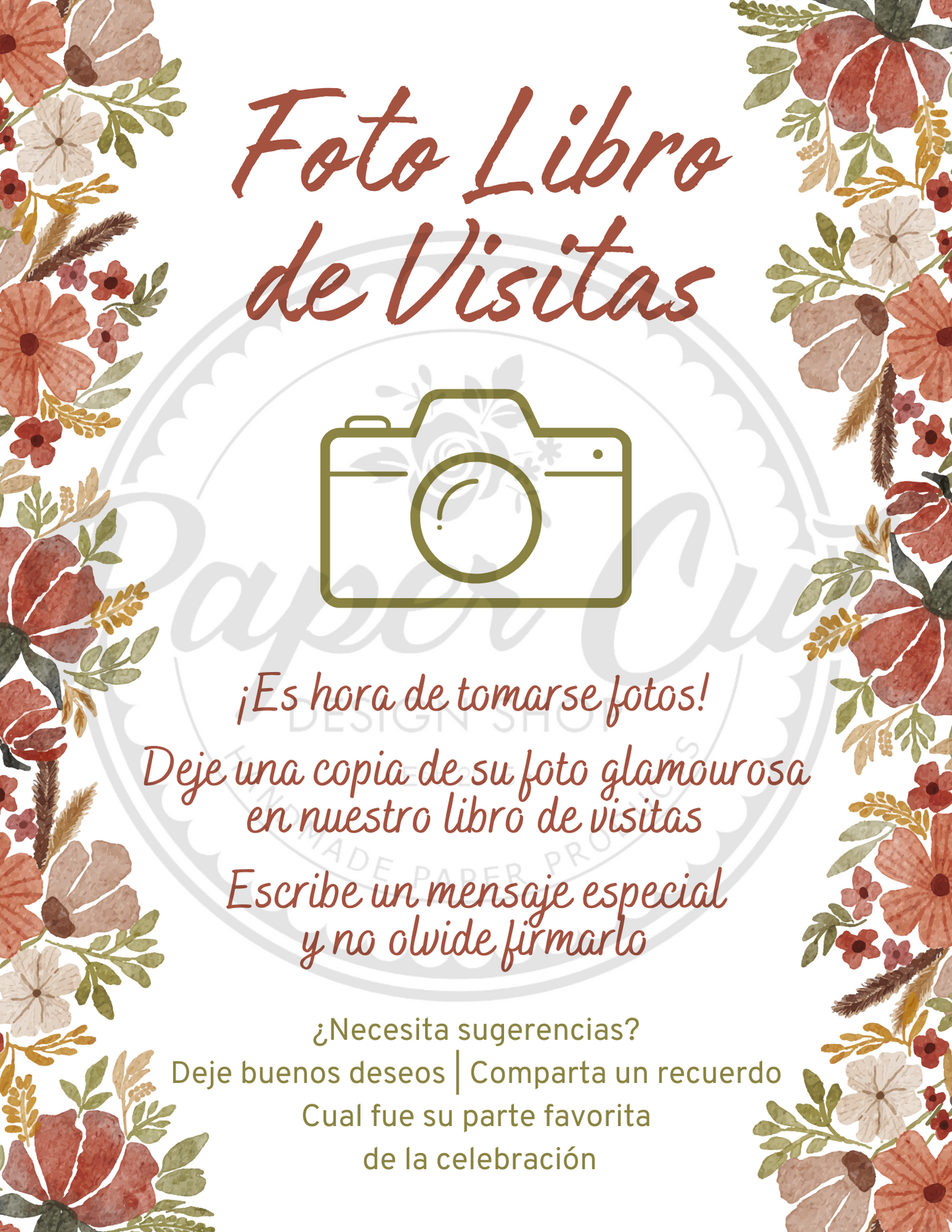 Photo Guestbook Sign - Retro Phone Autumn Floral - Spanish (Digital Download)