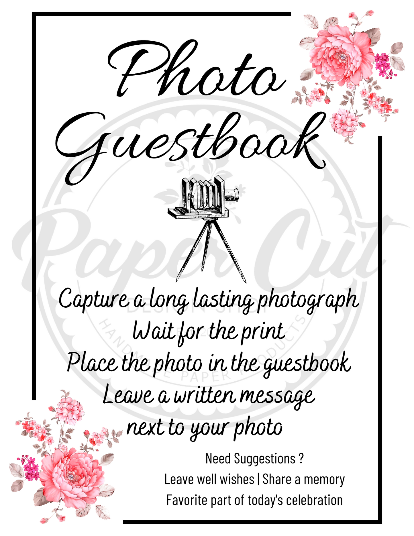 Photo Guestbook Sign - Vintage Phone Pink Floral (Digital Download)