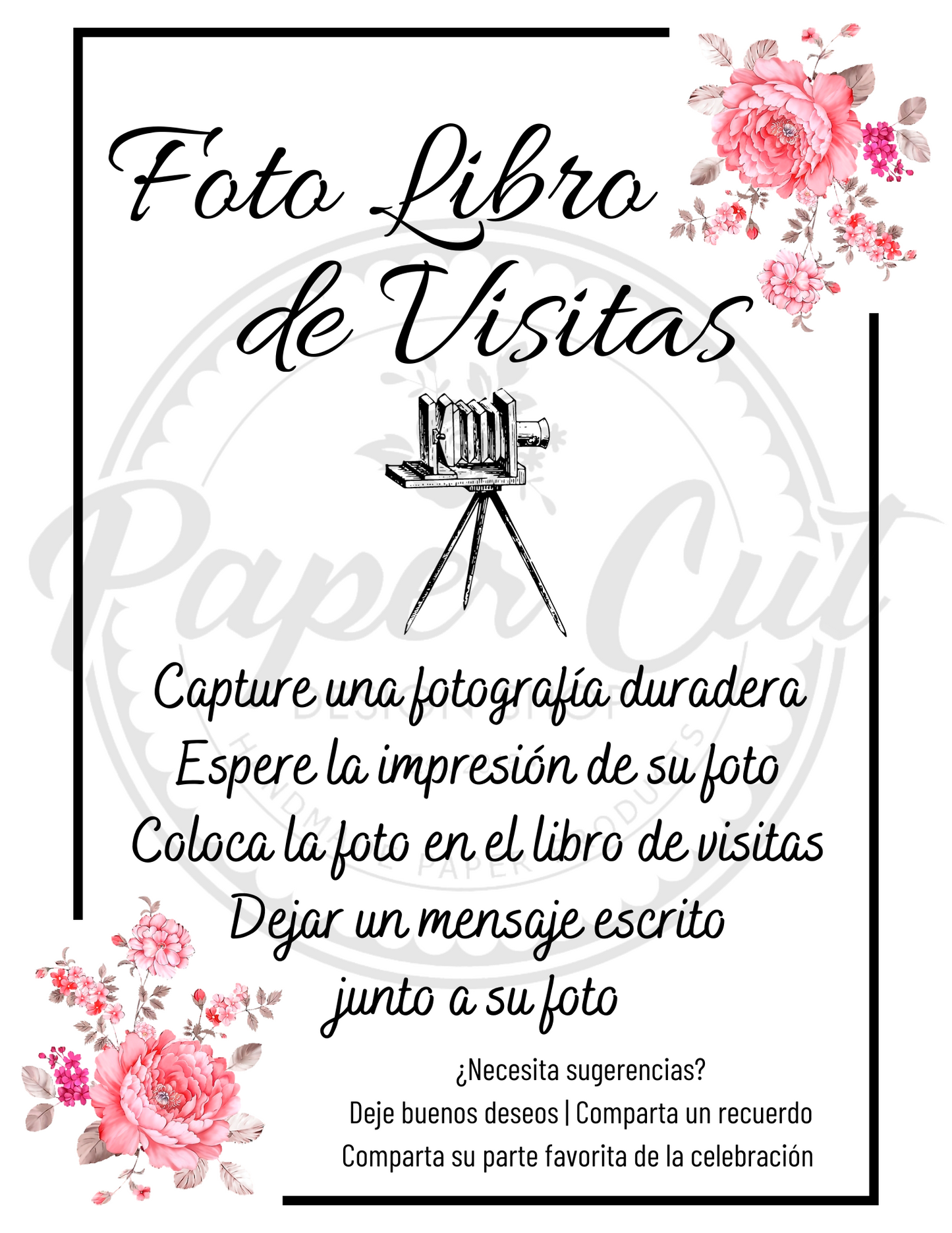 Photo Guestbook Sign - Vintage Phone Pink Floral - SPANISH (Digital Download)
