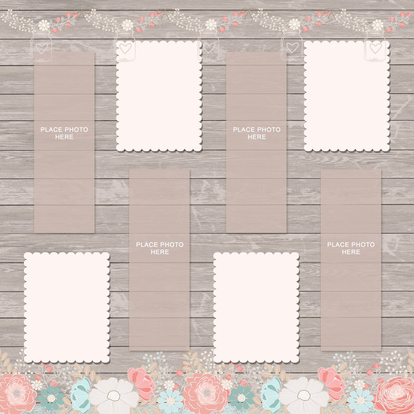 Pre-order 100 sheets - Wood with Flowers Design Scrapbook Pages 2x6