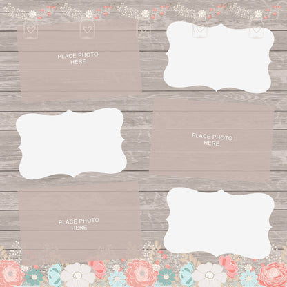 Pre-order 100 sheets - Rustic Wood with Flowers Design Scrapbook Pages 4x6