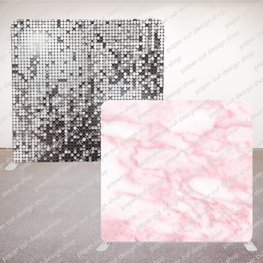 Silver Sequins & Pink Marble Pillowcase Style Double-sided Backdrop with Frame Bundle