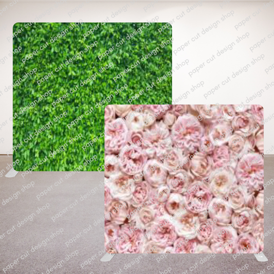 Green Grass & Pink Flower Wall Pillowcase Style Double-sided Backdrop with Frame Bundle